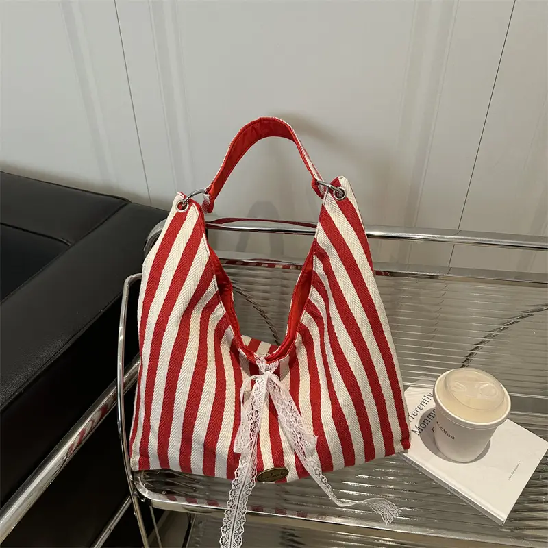 Red White Striped Double Sided Tote Bag - Image 3