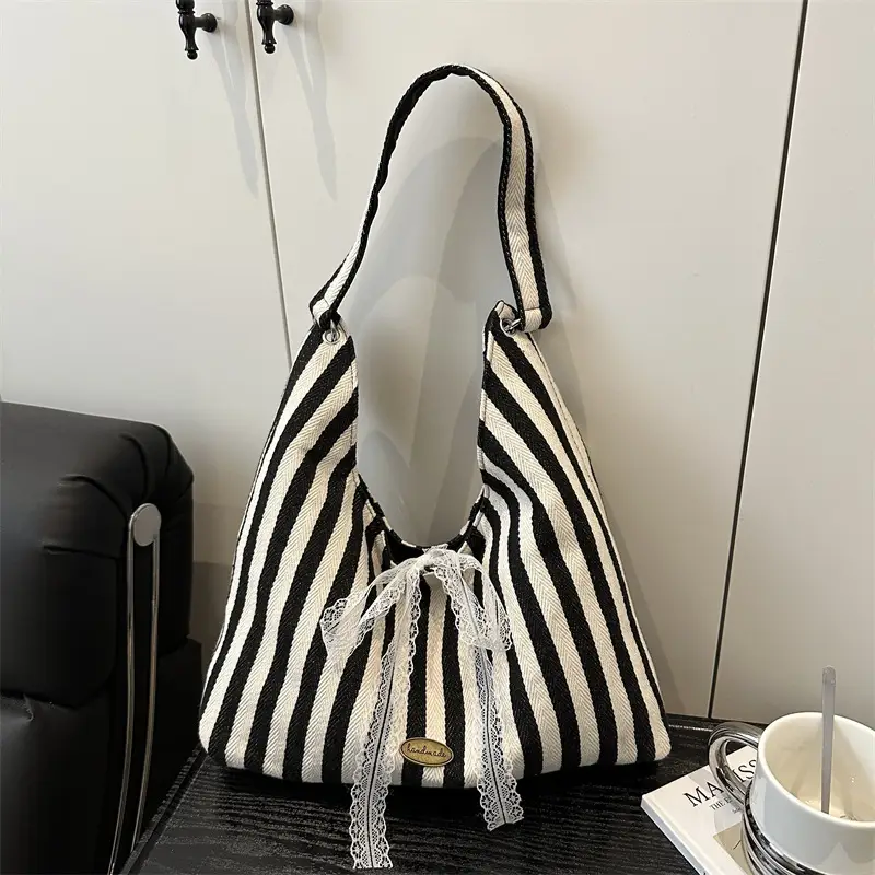 Red White Striped Double Sided Tote Bag - Image 6