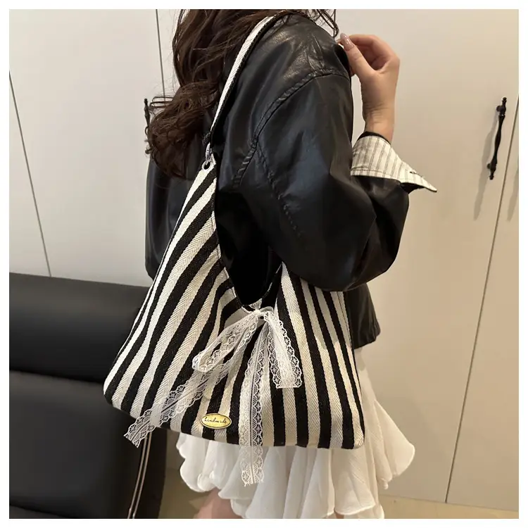 Red White Striped Double Sided Tote Bag — feature 14