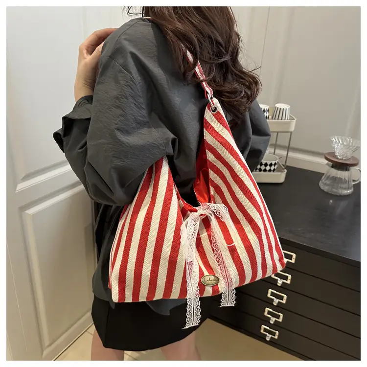 Red White Striped Double Sided Tote Bag — feature 17