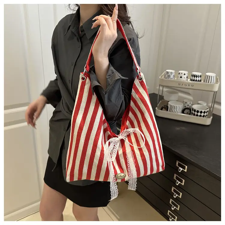 Red White Striped Double Sided Tote Bag — feature 18
