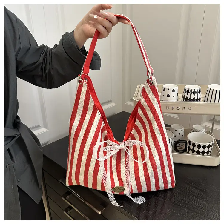 Red White Striped Double Sided Tote Bag — feature 19