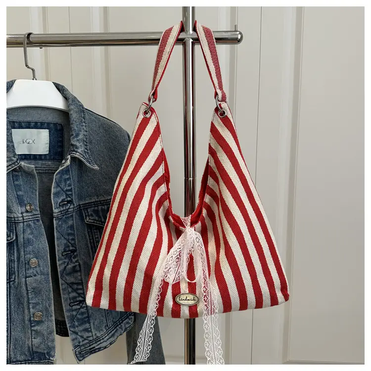 Red White Striped Double Sided Tote Bag — feature 22