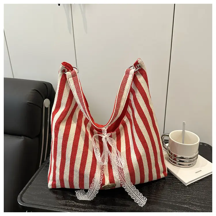 Red White Striped Double Sided Tote Bag — feature 25