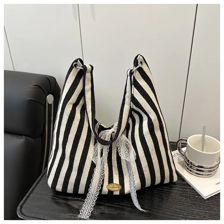 Red White Striped Double Sided Tote Bag — feature 26
