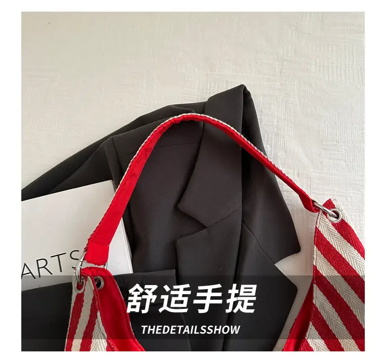 Red White Striped Double Sided Tote Bag — feature 4