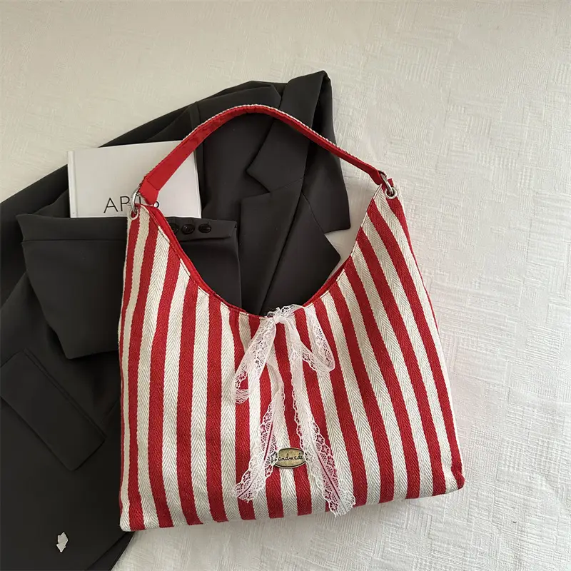 Red White Striped Double Sided Tote Bag - Image 2