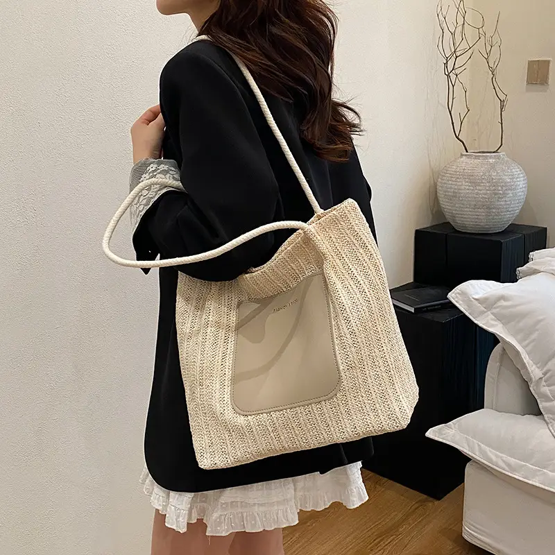 Women Woven Straw Shoulder Bag Large Capacity 2025