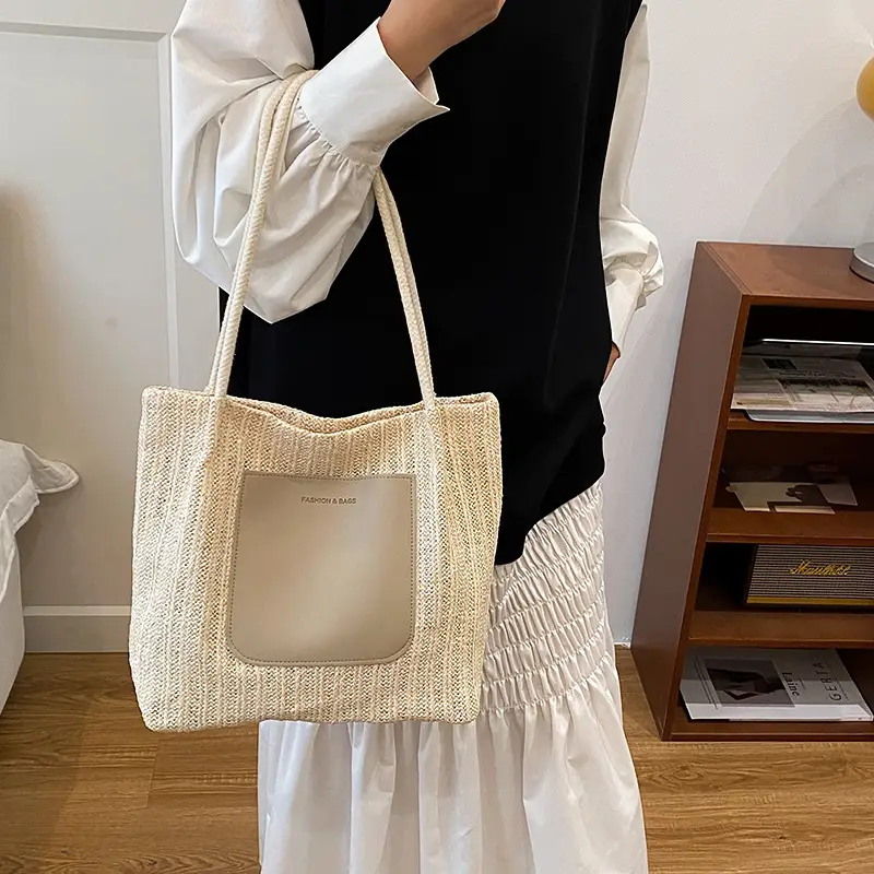 Women Woven Straw Shoulder Bag Large Capacity 2025