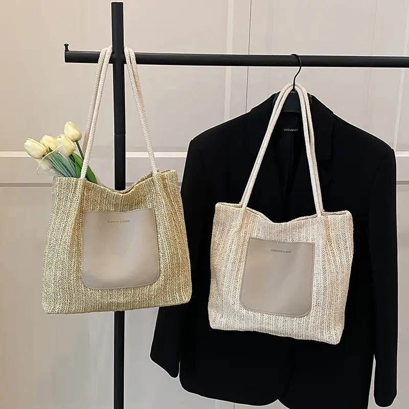 Women Woven Straw Shoulder Bag Large Capacity 2025