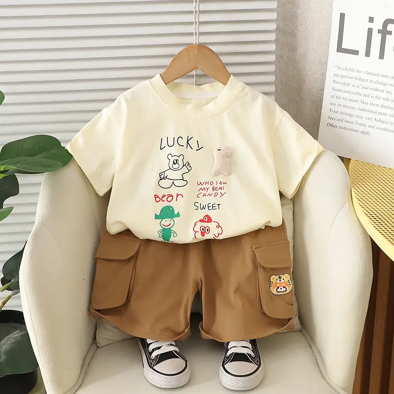 Kids Summer Suit Purple Brown Short Sleeve Korean Style