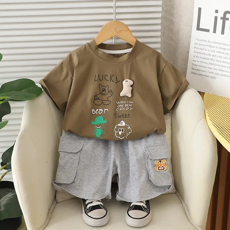 Kids Summer Suit Purple Brown Short Sleeve Korean Style