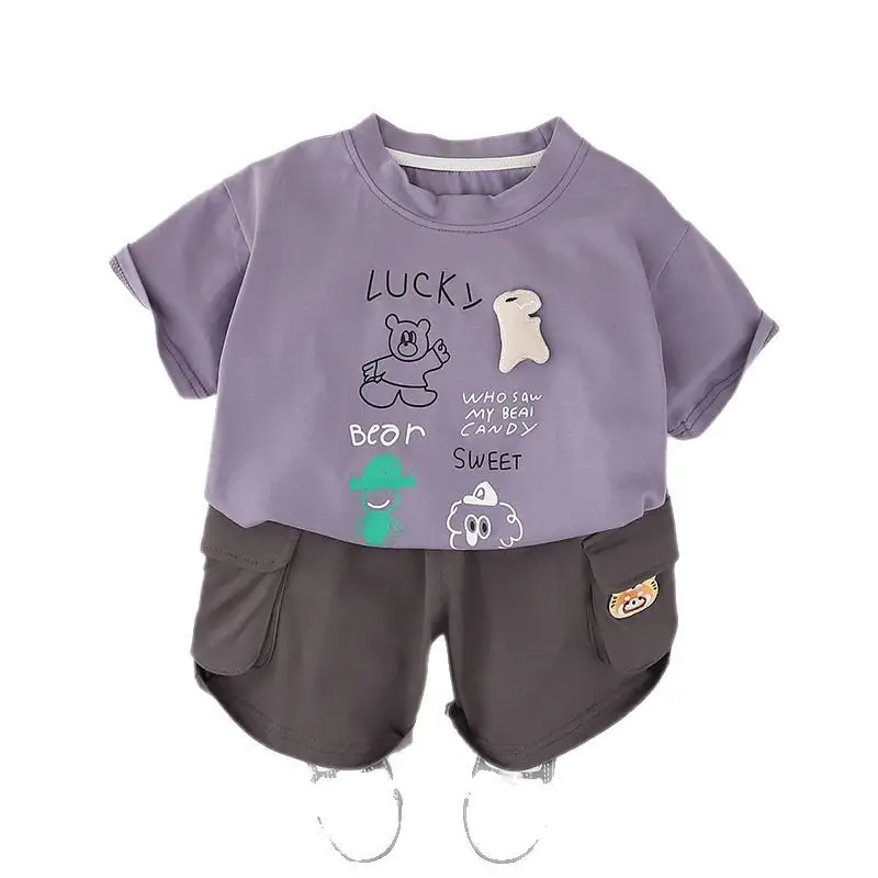 Kids Summer Suit Purple Brown Short Sleeve Korean Style