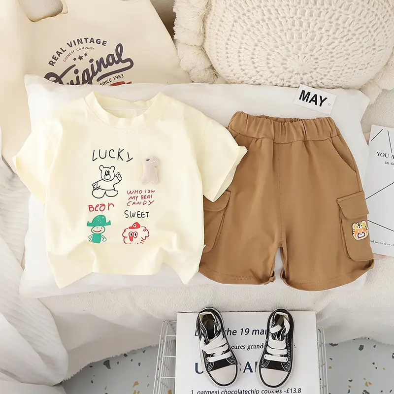 Kids Summer Suit Purple Brown Short Sleeve Korean Style — feature 4