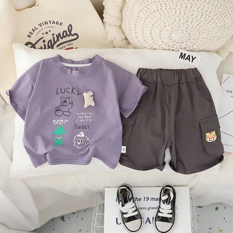 Kids Summer Suit Purple Brown Short Sleeve Korean Style — feature 6