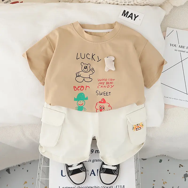 Kids Summer Suit Purple Brown Short Sleeve Korean Style