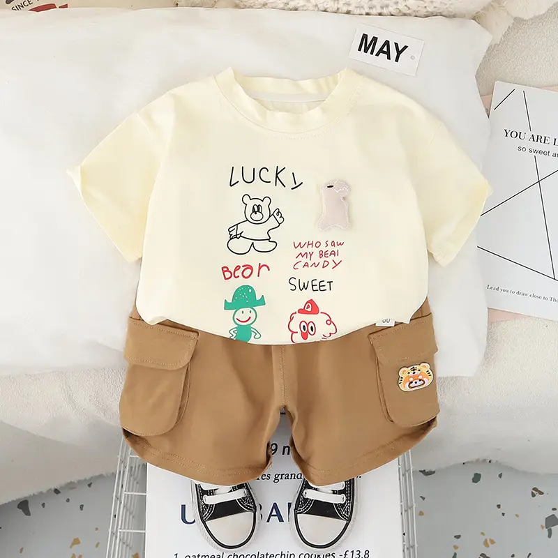Kids Summer Suit Purple Brown Short Sleeve Korean Style