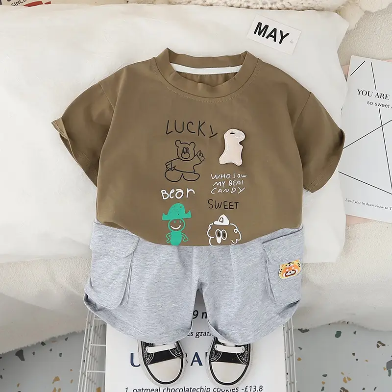 Kids Summer Suit Purple Brown Short Sleeve Korean Style
