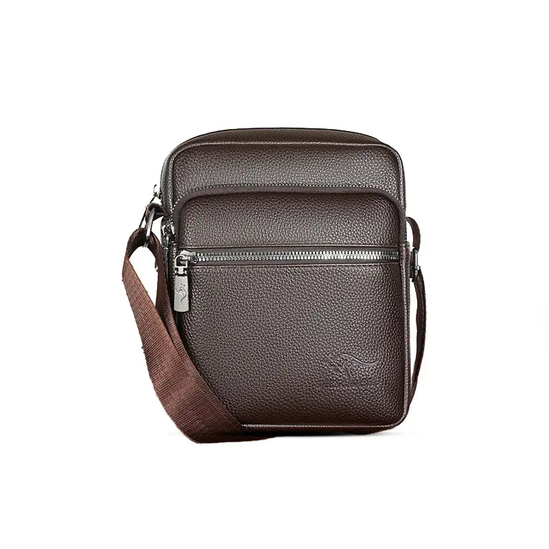Men's Pebbled Leather Crossbody Bag Black Multi-Compartment - Image 7