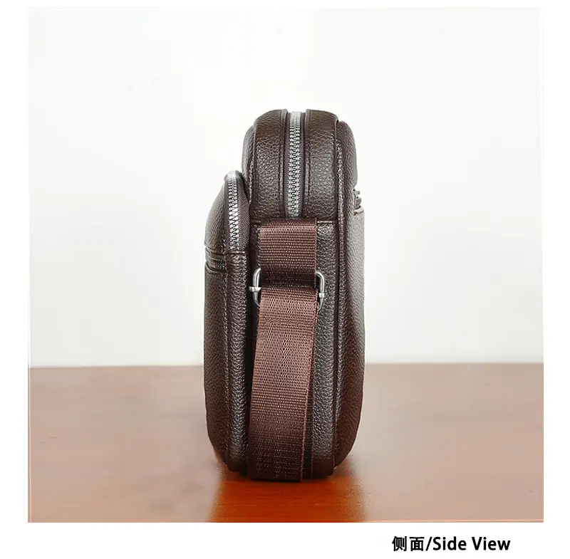 Men's Pebbled Leather Crossbody Bag Black Multi-Compartment — feature 10