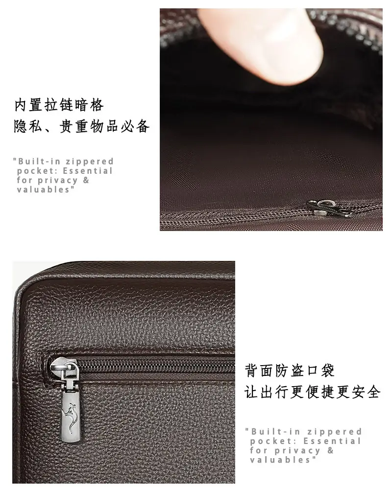 Men's Pebbled Leather Crossbody Bag Black Multi-Compartment — feature 4
