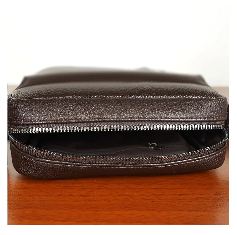 Men's Pebbled Leather Crossbody Bag Black Multi-Compartment — feature 5