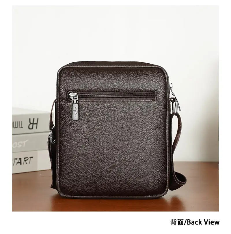 Men's Pebbled Leather Crossbody Bag Black Multi-Compartment — feature 7