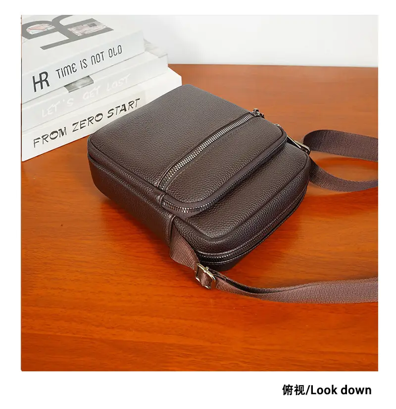 Men's Pebbled Leather Crossbody Bag Black Multi-Compartment — feature 8