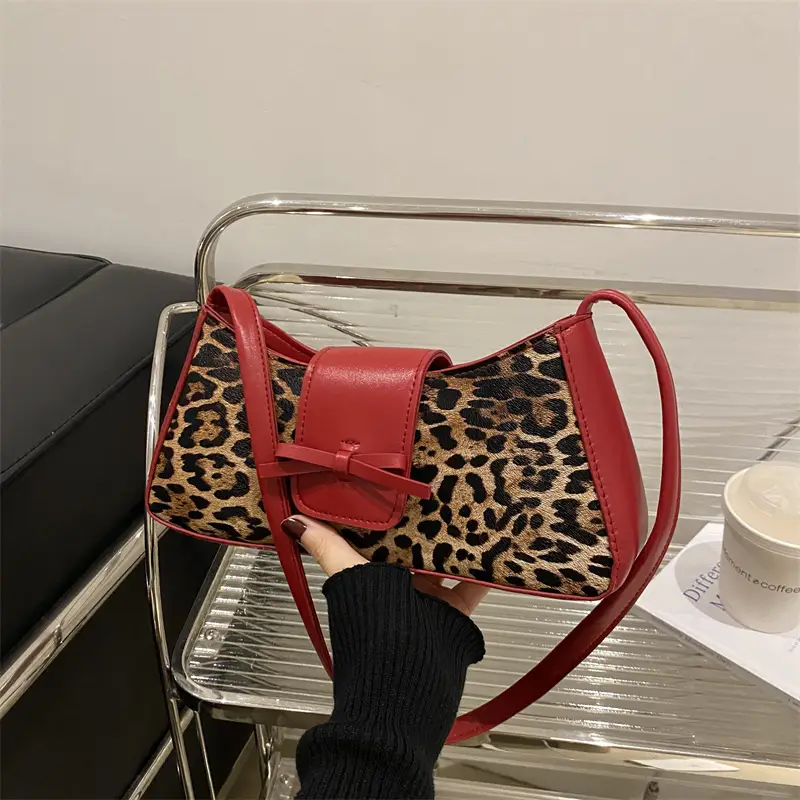 Leopard Print Red Shoulder Bag for Women - Image 5