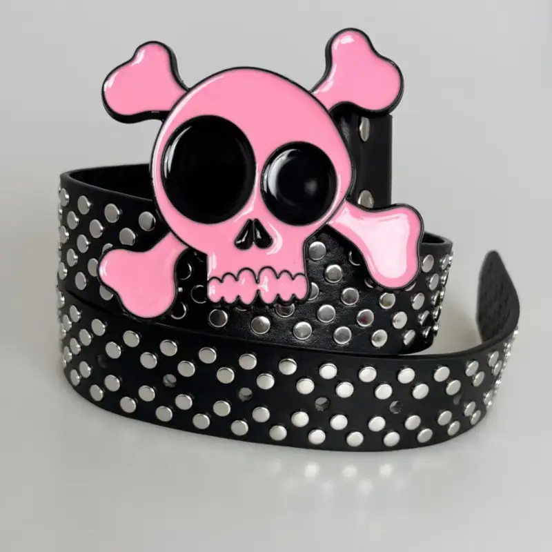 Black Skull Rivet Belt for Men Women Hip Hop Gothic — feature 5