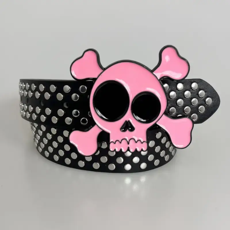 Black Skull Rivet Belt for Men Women Hip Hop Gothic — feature 7