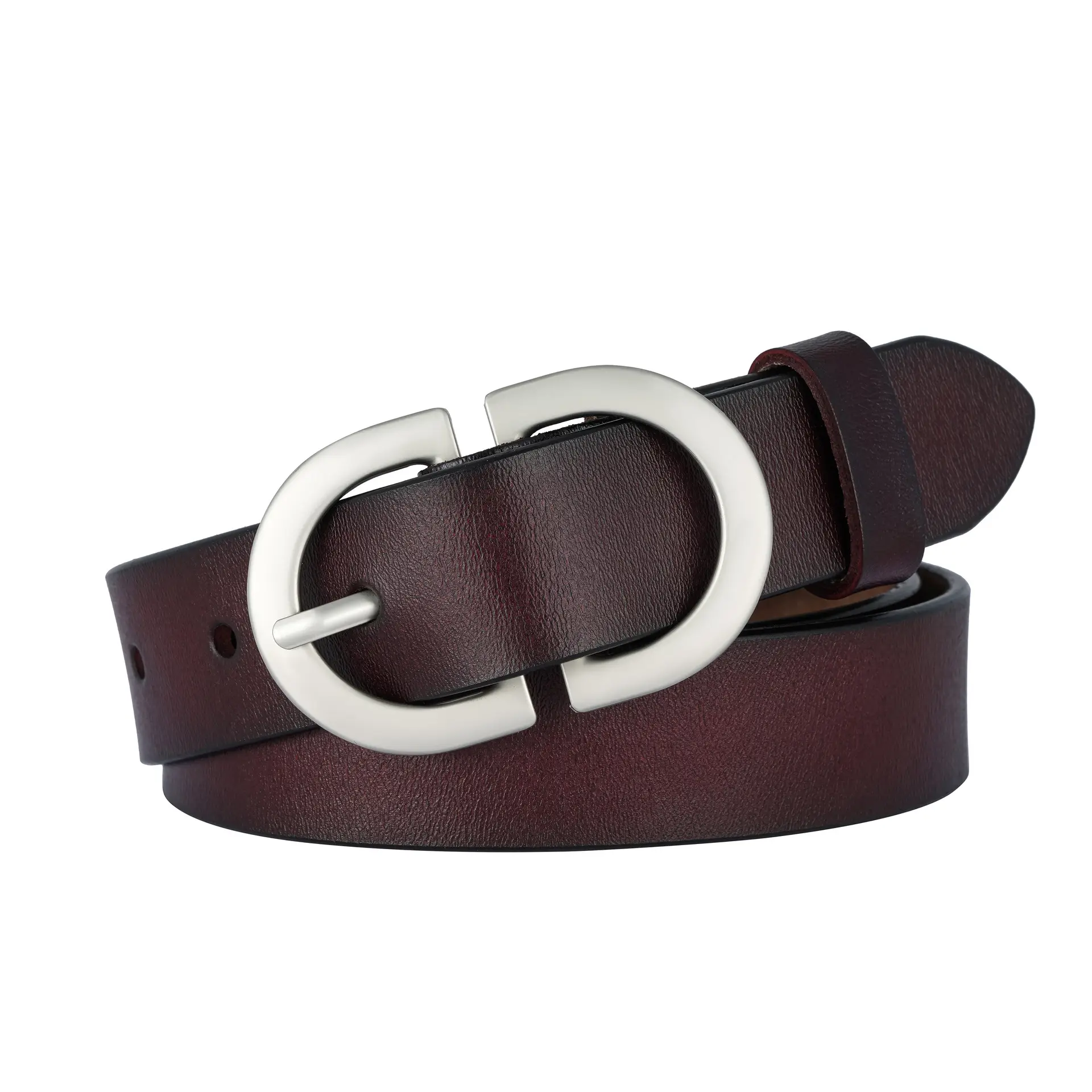 Women's Brown Cowhide Belt with Silver Buckle - Image 12