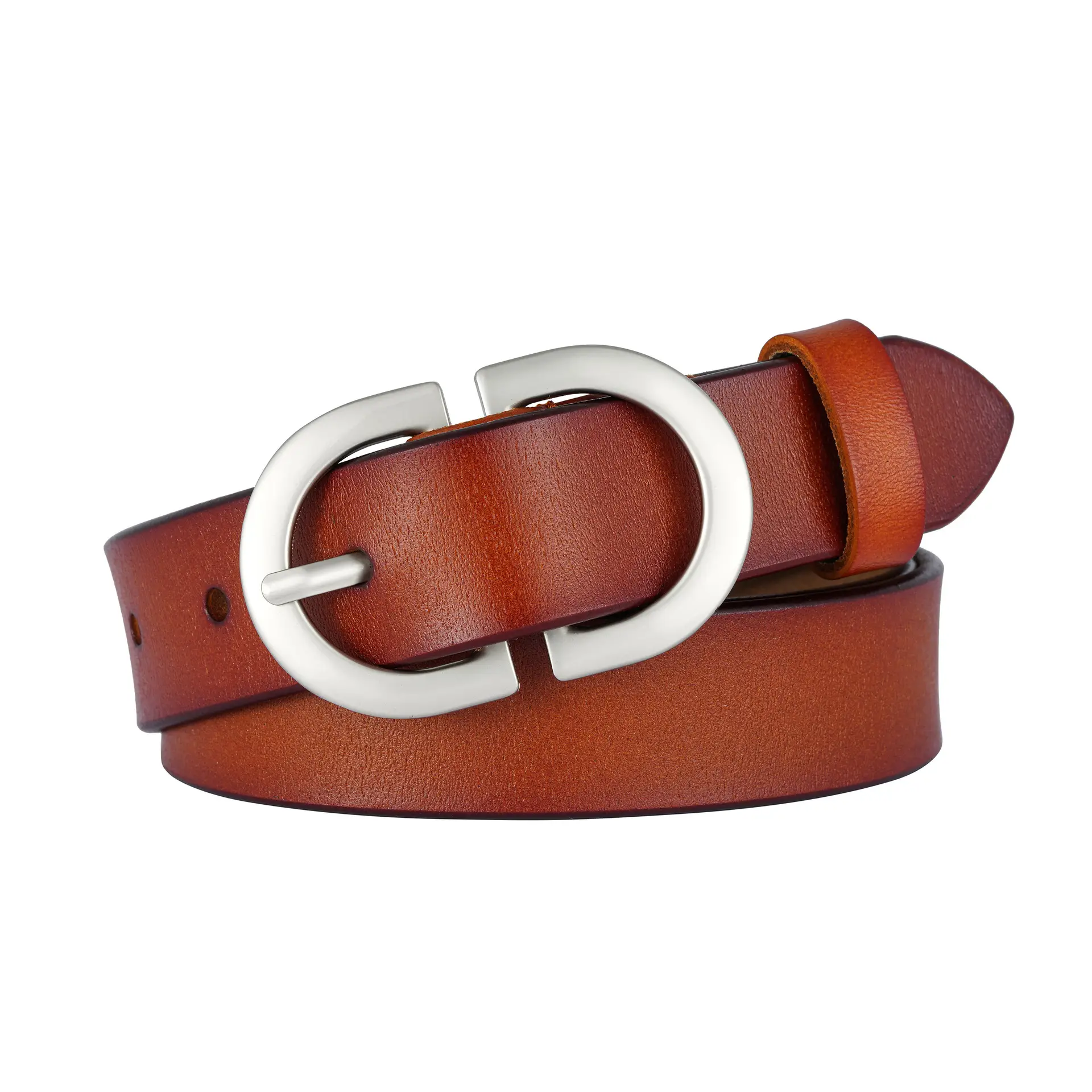 Women's Brown Cowhide Belt with Silver Buckle — feature 4
