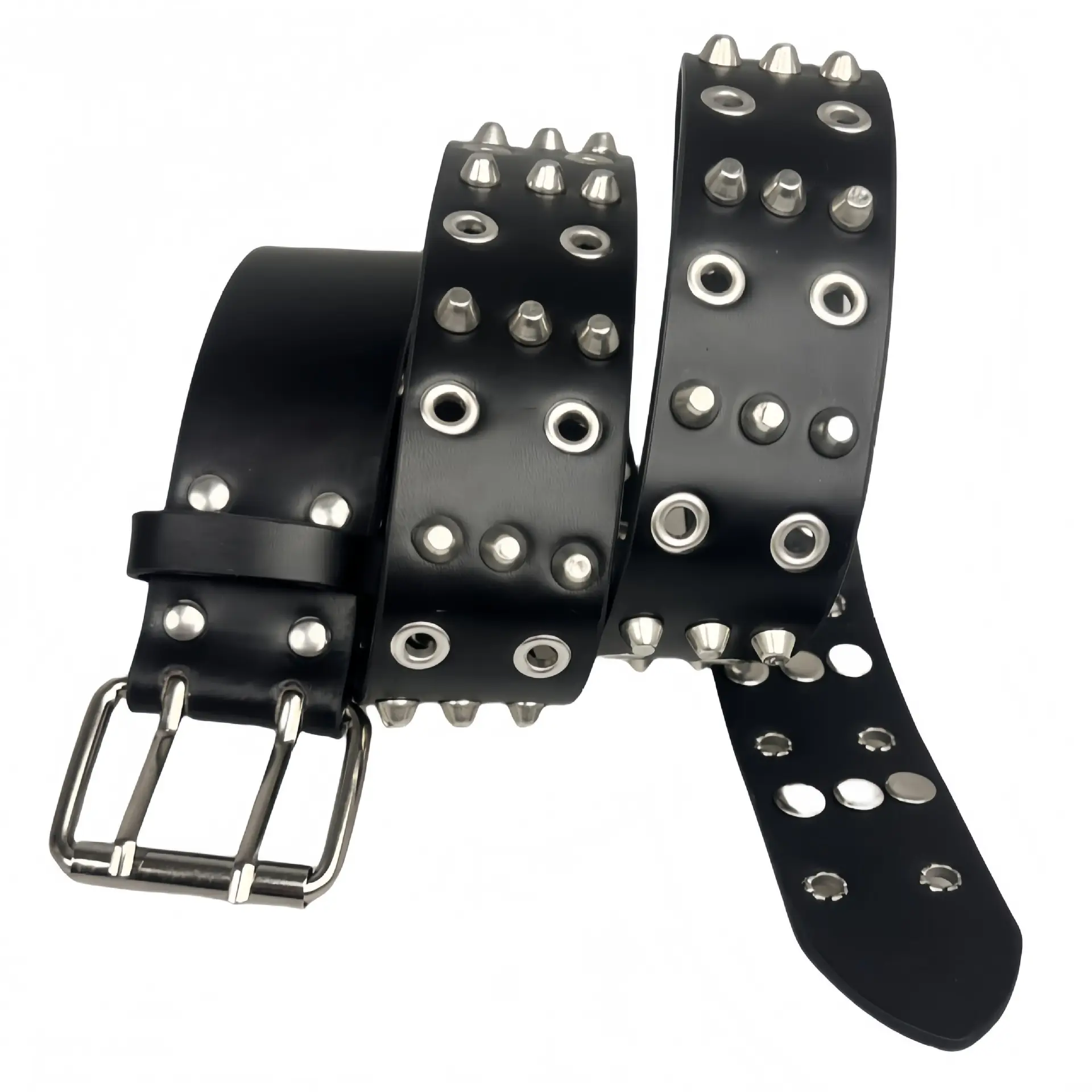 Black Rivet Belt for Men with Double Buckle - Image 6