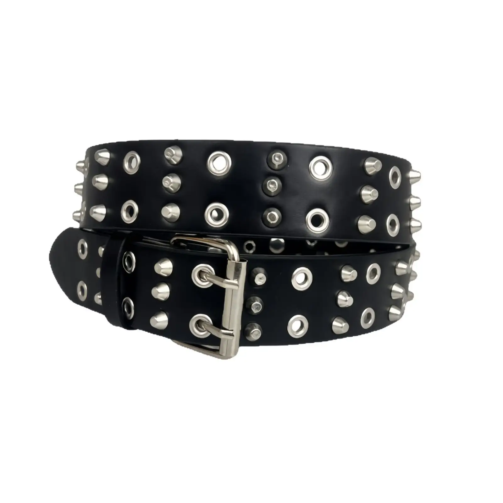 Black Rivet Belt for Men with Double Buckle - Image 7