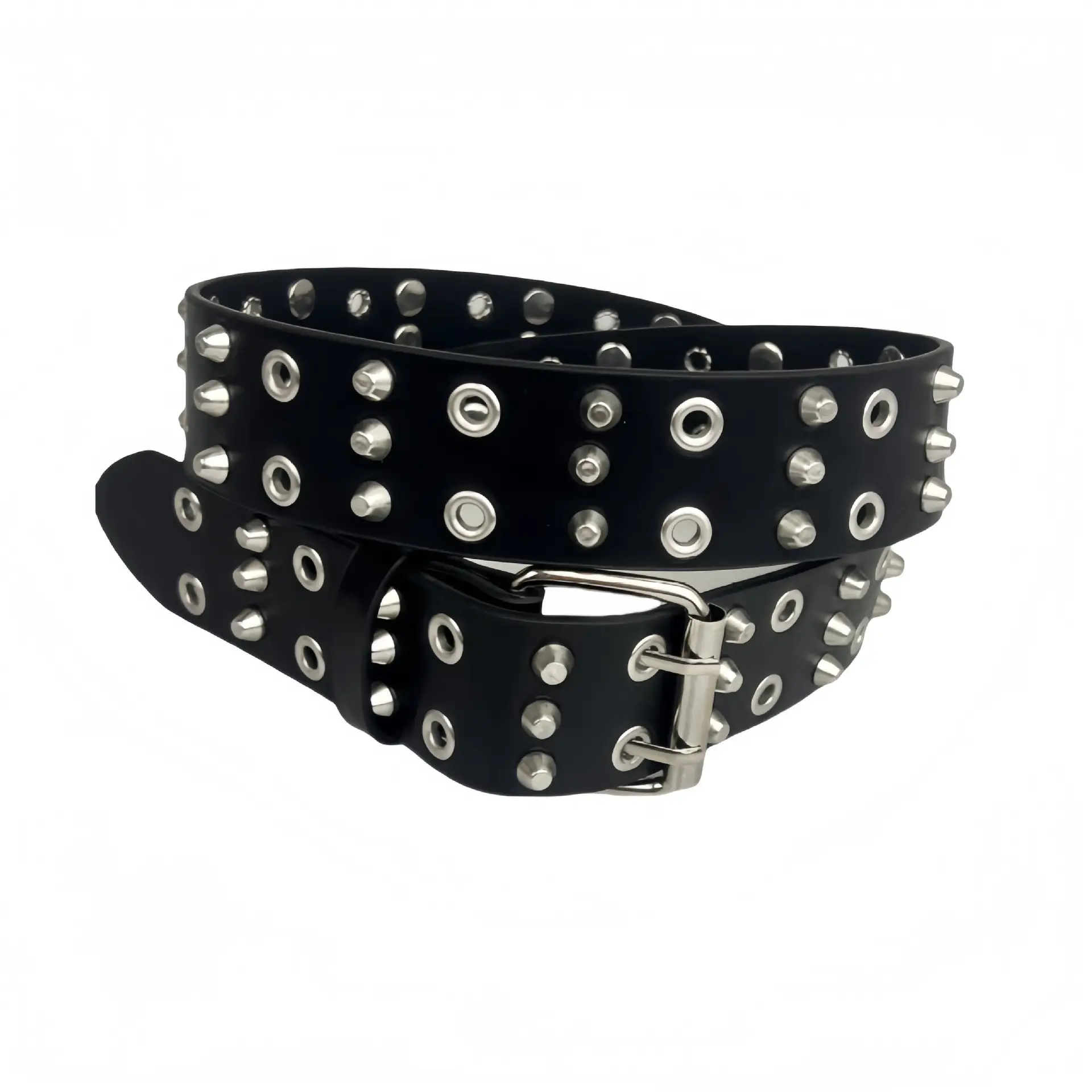 Black Rivet Belt for Men with Double Buckle — feature 8