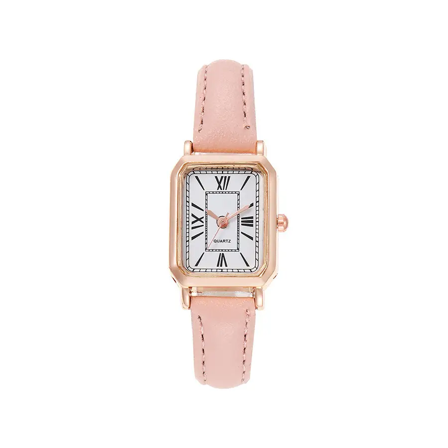 Women's Pink Leather Square Quartz Watch