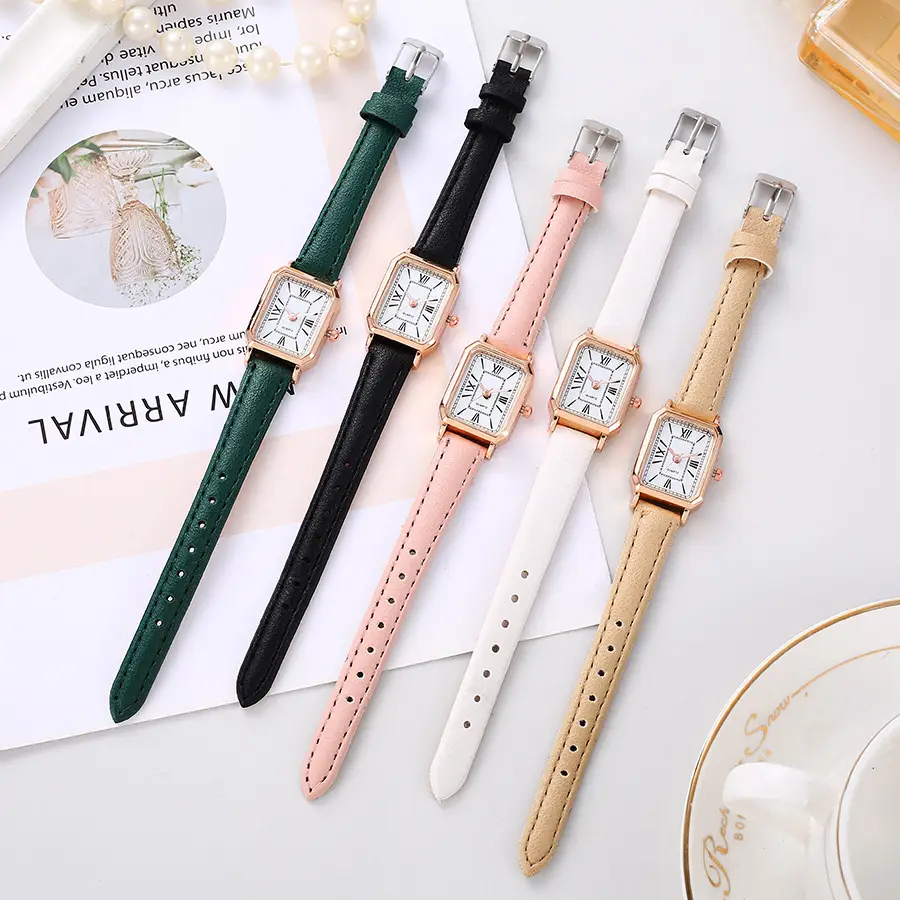 Women's Pink Leather Square Quartz Watch — feature 1