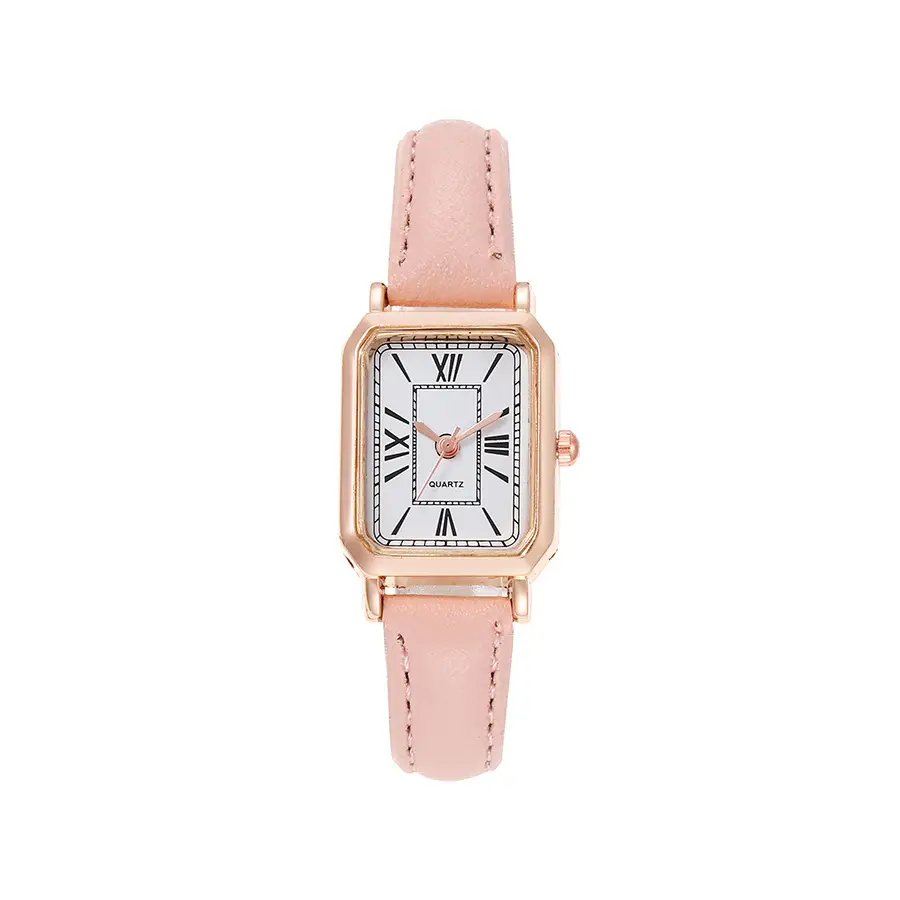 Women's Pink Leather Square Quartz Watch — feature 2