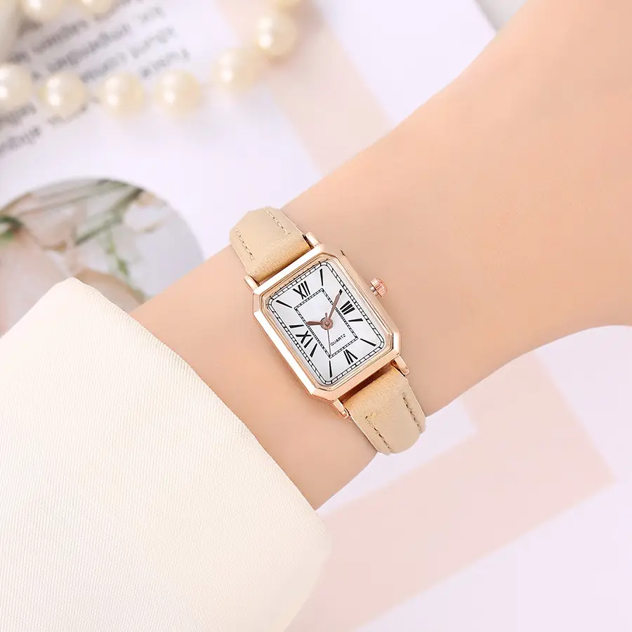 Women's Pink Leather Square Quartz Watch — feature 7