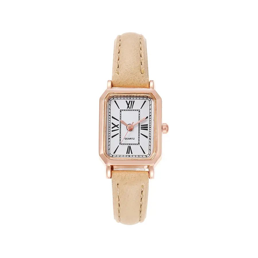 Women's Pink Leather Square Quartz Watch - Image 5
