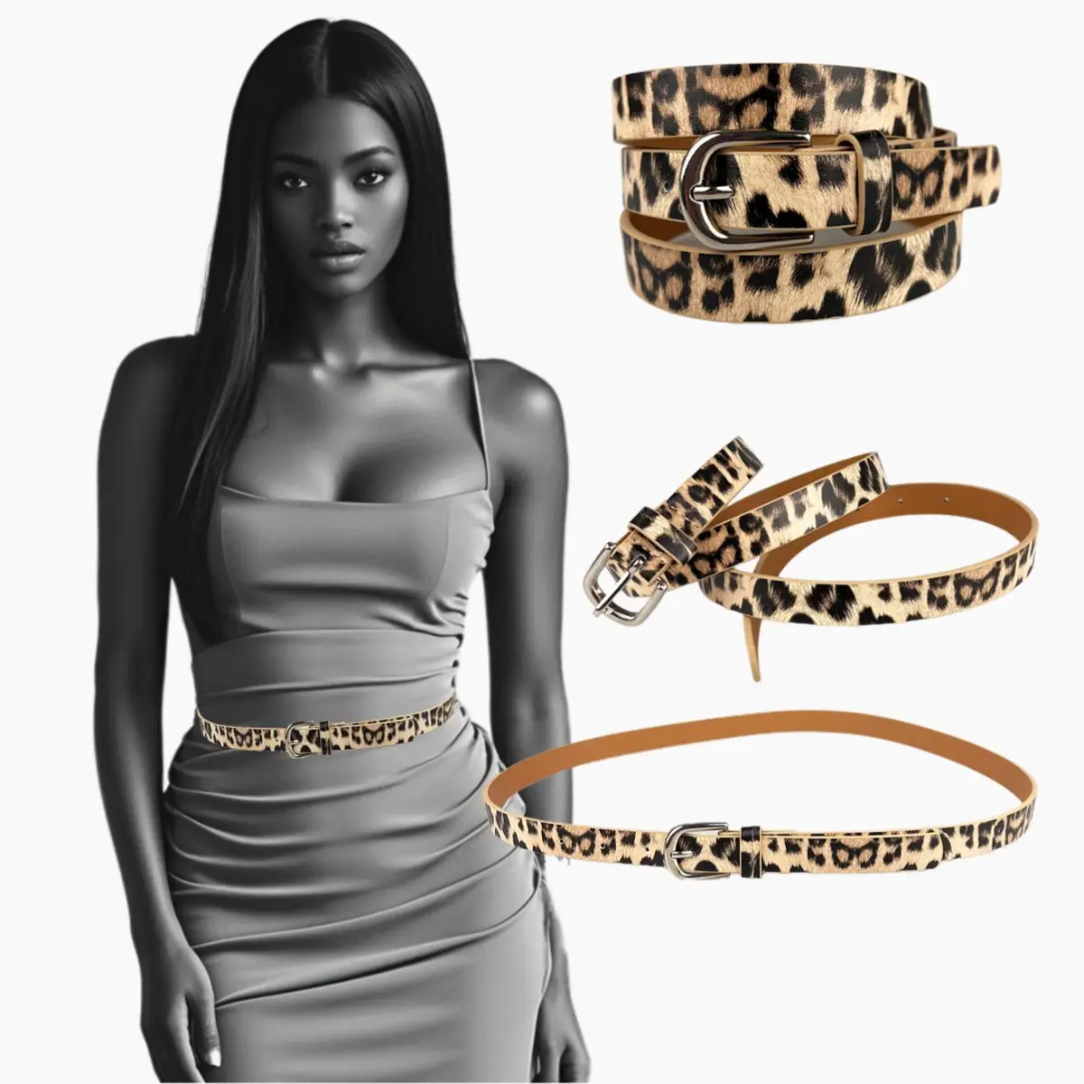 Tiger Leopard Print Unisex Belt with Buckle — feature 4