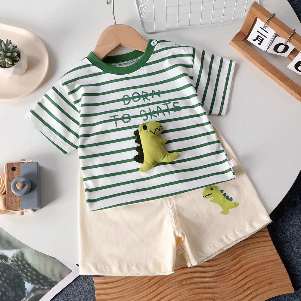 Children Cotton Striped T-Shirt Set Summer Small Medium — feature 1