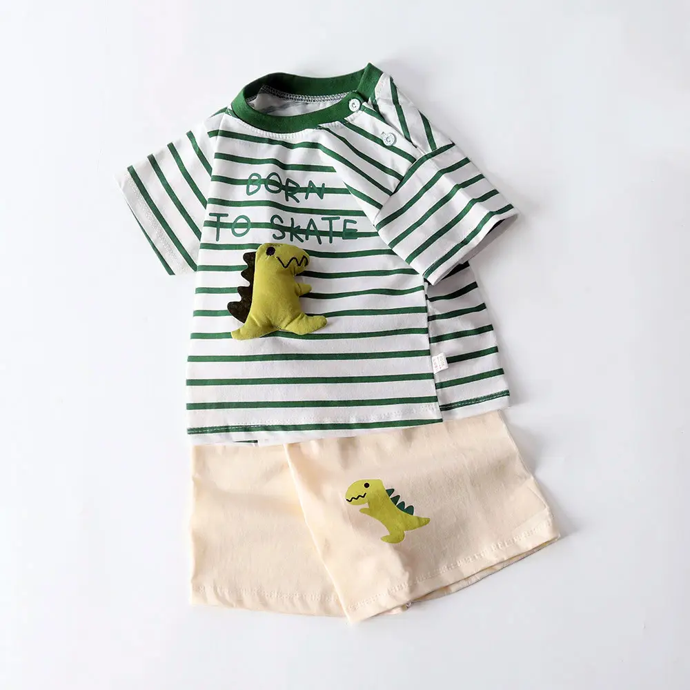 Children Cotton Striped T-Shirt Set Summer Small Medium — feature 3