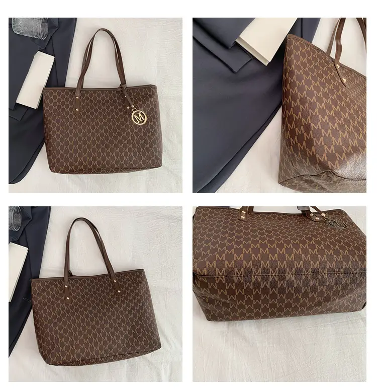 Women's Rhombus Printed Tote Bag Large Brown Leather — feature 10