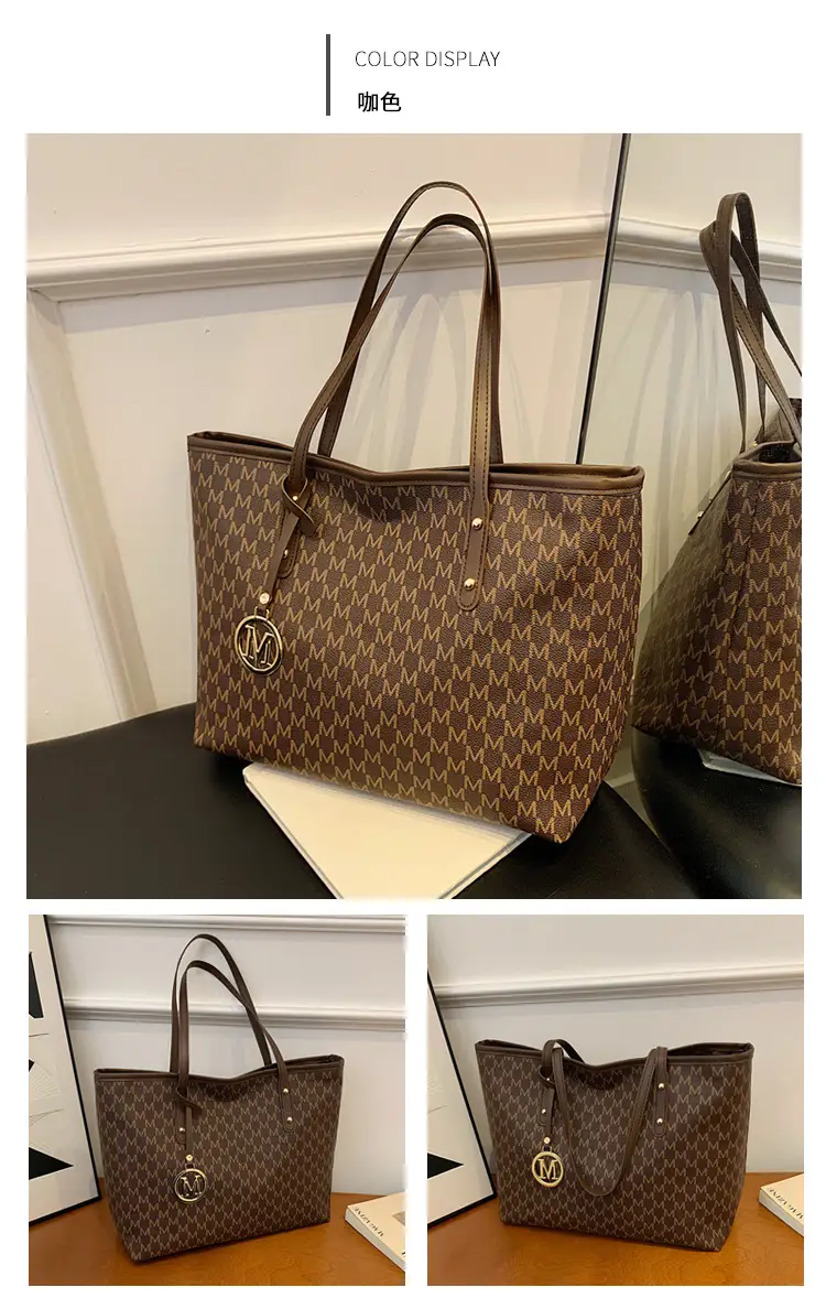 Women's Rhombus Printed Tote Bag Large Brown Leather — feature 13