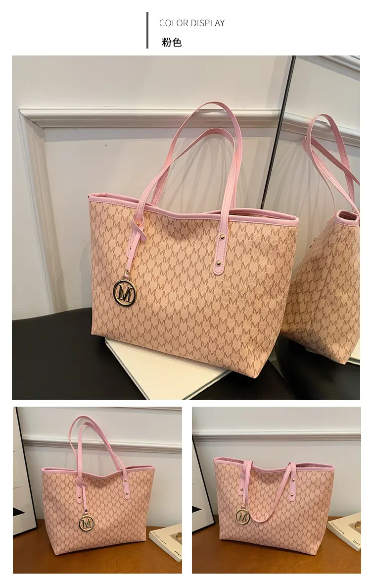 Women's Rhombus Printed Tote Bag Large Brown Leather — feature 14
