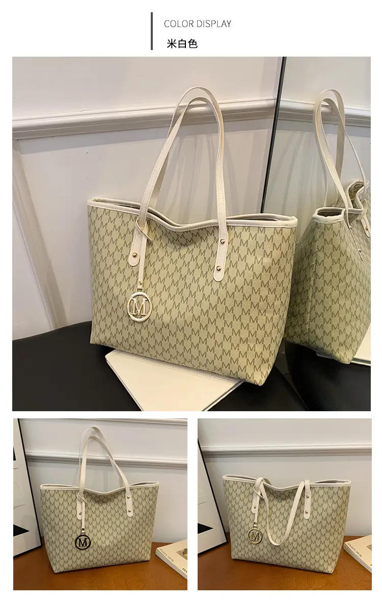 Women's Rhombus Printed Tote Bag Large Brown Leather — feature 15