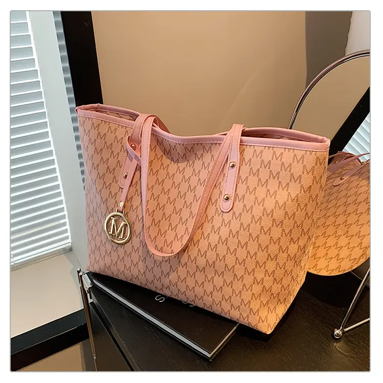 Women's Rhombus Printed Tote Bag Large Brown Leather — feature 33