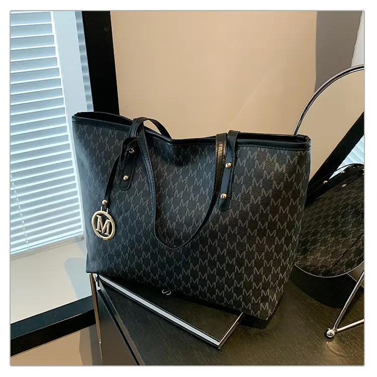 Women's Rhombus Printed Tote Bag Large Brown Leather — feature 34